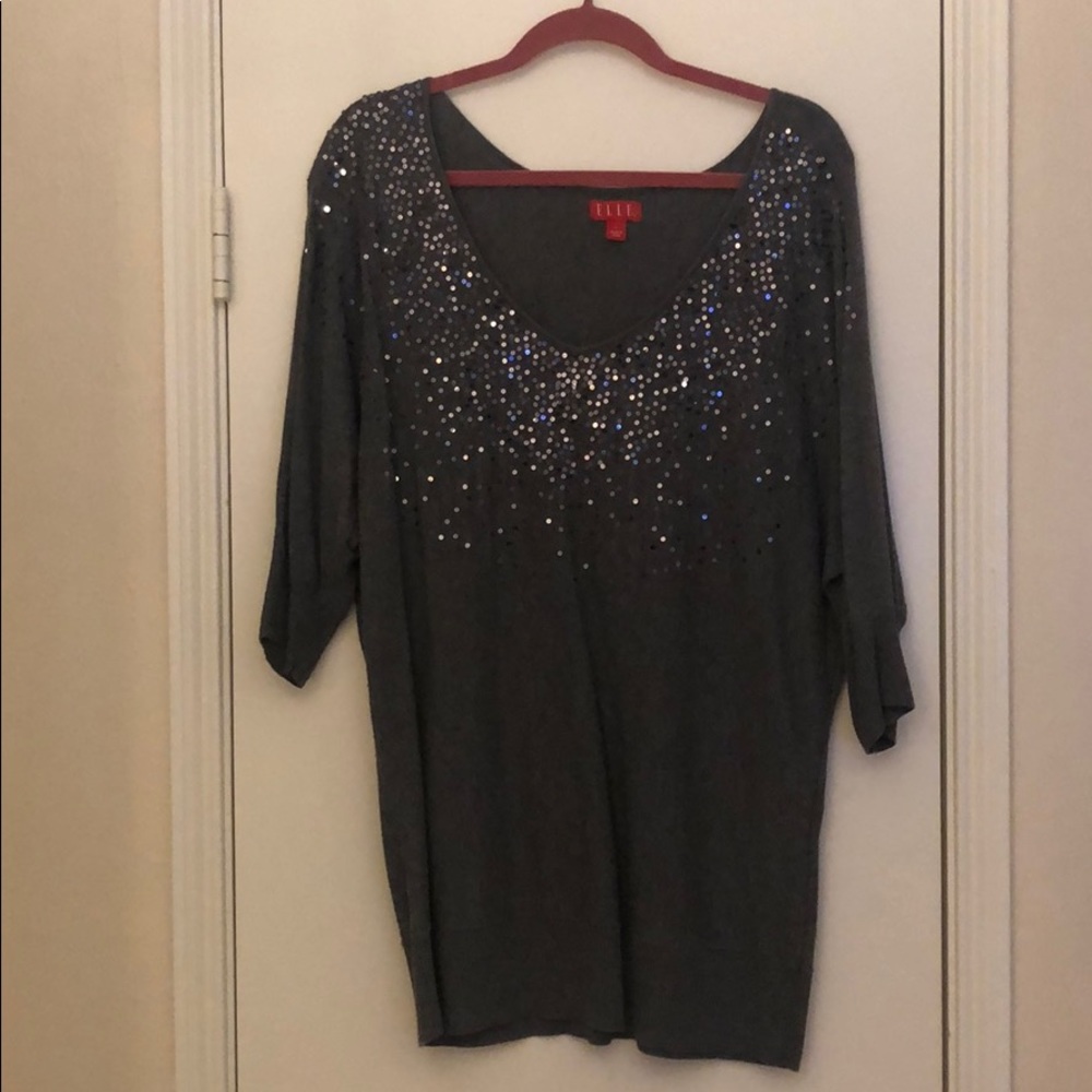 Gray Sequin Sweater, Large